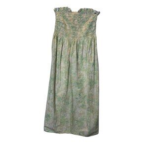H&M Strapless Tube Top Maxi Dress Green Floral Size Large Boho Cottagecore